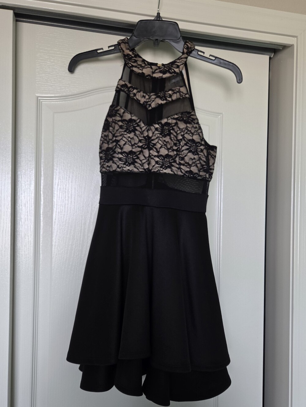 Honey and Rosie Black Lace Halter Fit & Flare Dress